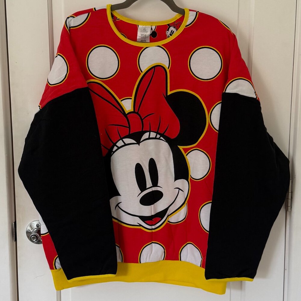 NWT Disney Parks Minnie Mouse Allover Print Reversible Sweatshirt SZ M/L